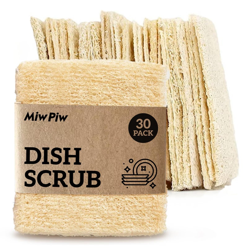 Natural Loofah Dish Sponge Pack 30 Multipurpose Dish Sponges 100 Biodegradable Compostable Dishwashing Scouring Pad Zero Waste 275 x 275 Each